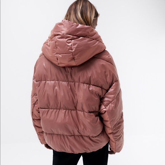 Zara Pink Faux Leather Puffer Jacket - Picture 3 of 4